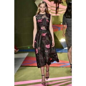 NWT LELA ROSE Metallic Jacquard Silk Fit & Flare Full Skirt Cocktail Dress 8